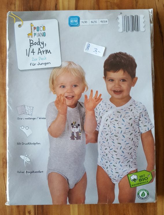 2 Kurzarm-Bodies für Jungen, Gr. 62/68, Neuware