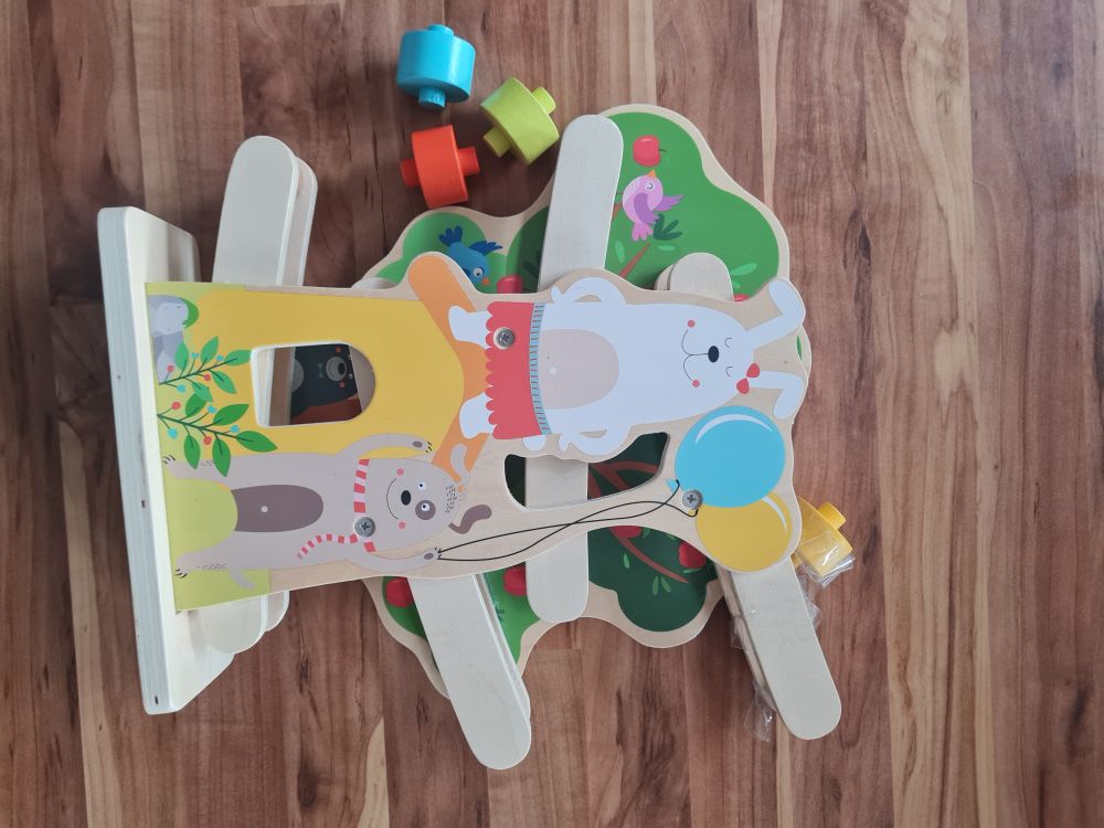 Holzkugelbahn mit 4 bunten Holzelementen, Secondhand