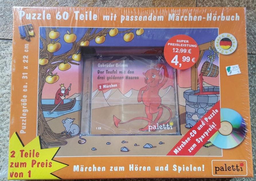 Puzzle 60 Teile mit passendem Märchen-Hörbuch: Der Teufel mit den drei goldenen Haaren, Neuware