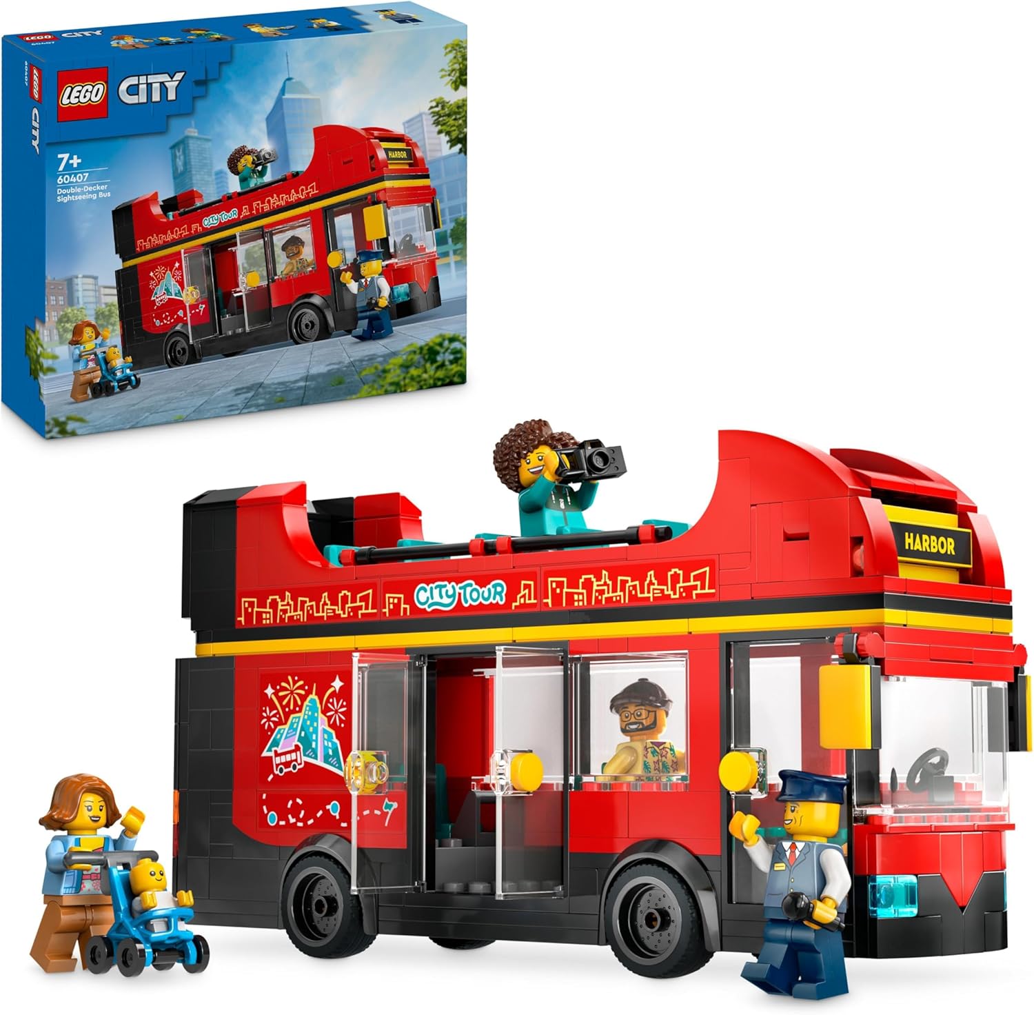 LEGO City 60407 Doppeldeckerbus, enthält 5 Figuren, darunter auch ein Baby im Kinderwagen, Neuware
