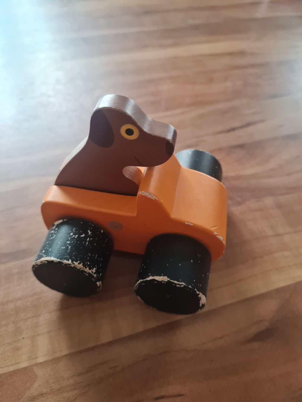 Holzschiebeauto mit Wackelhund, Secondhand