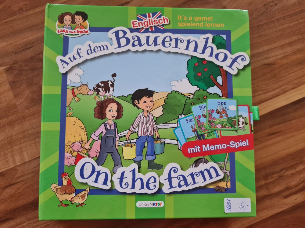 „Auf dem Bauernhof – On the Farm“ (Lingen Verlag), Buch mit Memory-Spiel, Secondhand (Neuwertig)