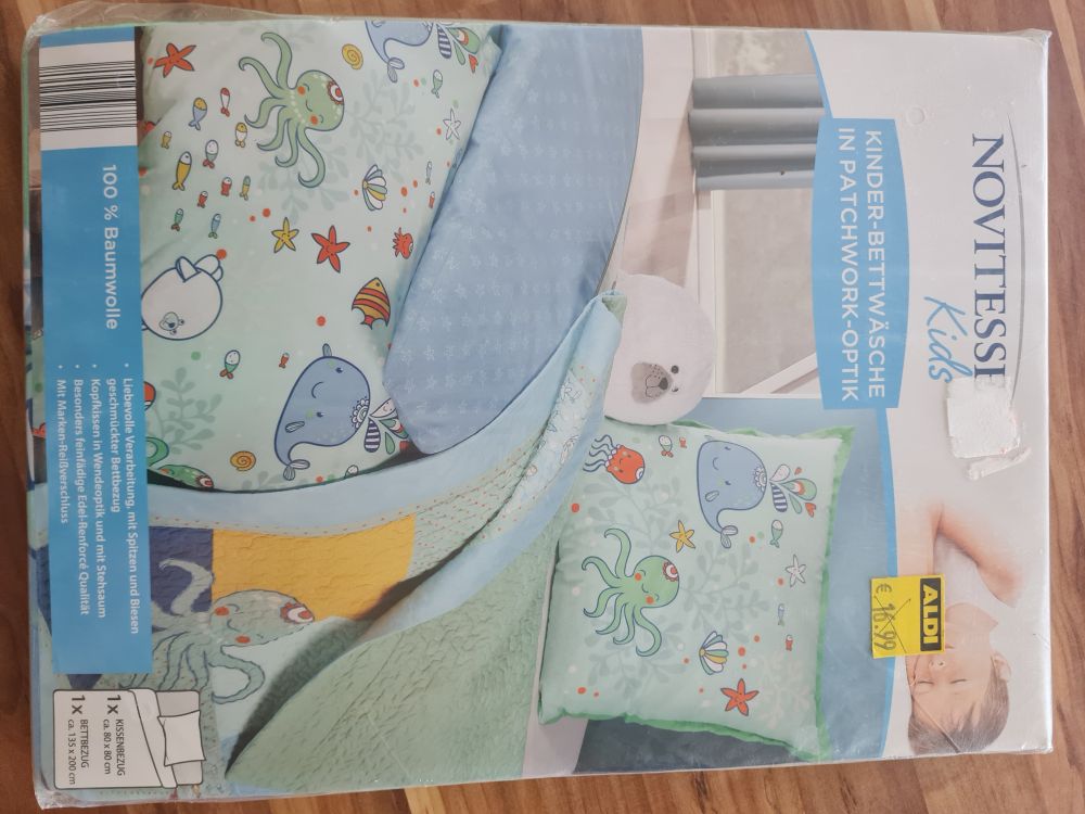 Kinder-Bettwäsche in Patchwork-Optik "Meerestiere", Neuware