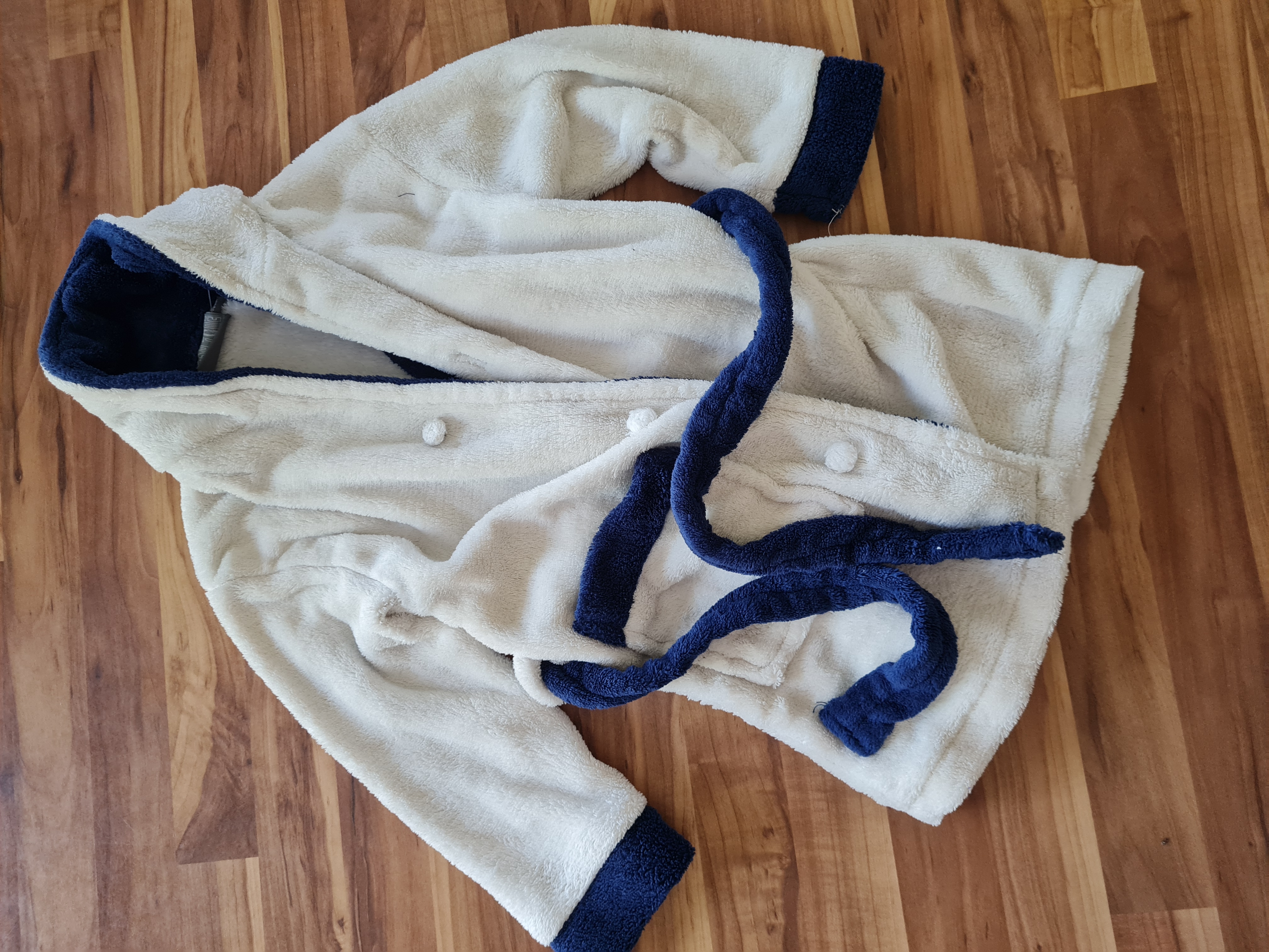 Plüsch-Bademantel "Weiß-Blau", Gr. 98, Secondhand