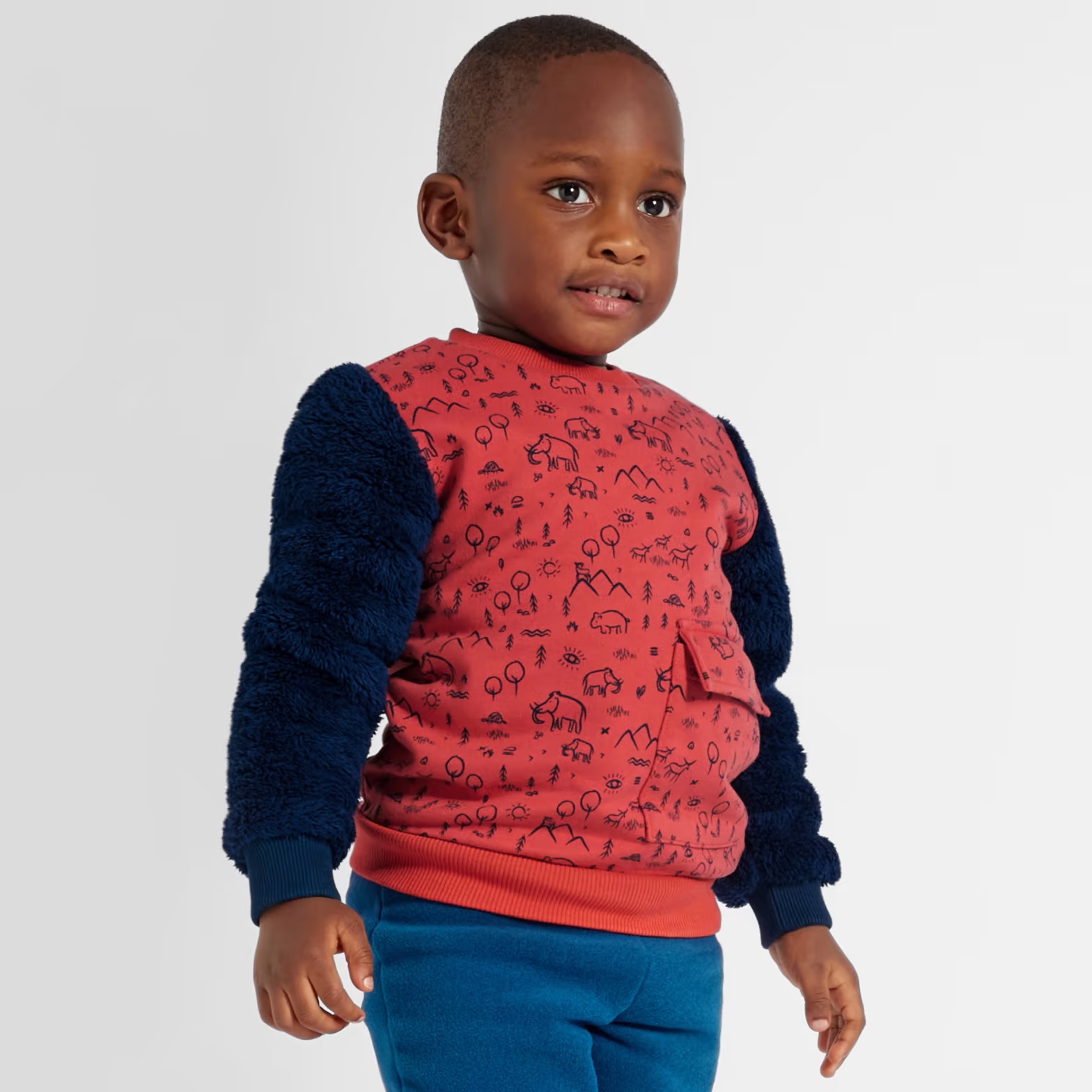 Jako-o Kinder Sweatpullover mit Plüsch-Ärmeln, Gr. 80/86, hummer, Neuware