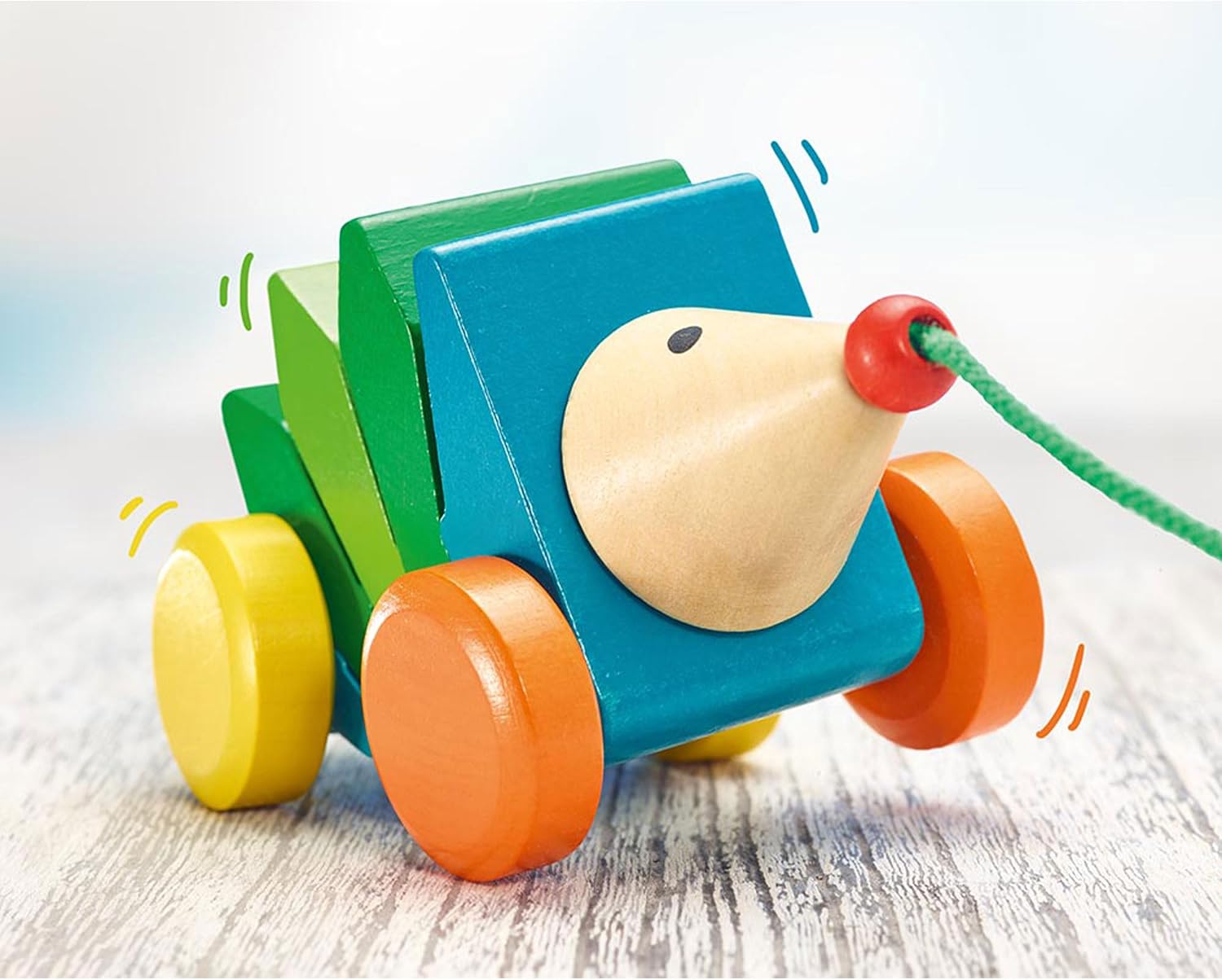 Selecta 62022 Kasper Klip-Klap, Nachzieh Igel, Schiebe-und Nachziehspielzeug aus Holz, 16 cm, Neuware