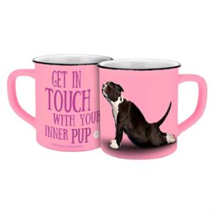 Tasse Yoga Dogs Inner Pup pink Emaille-Optik 400ml, Neuware