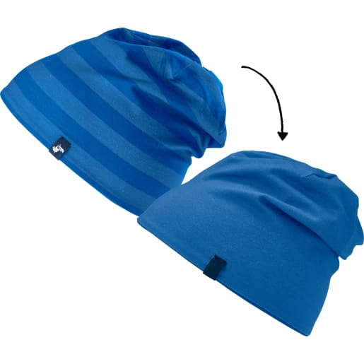 Jako-o Wende-Beanie, Ringel / Uni, blau, Gr. 42/44, Neuware