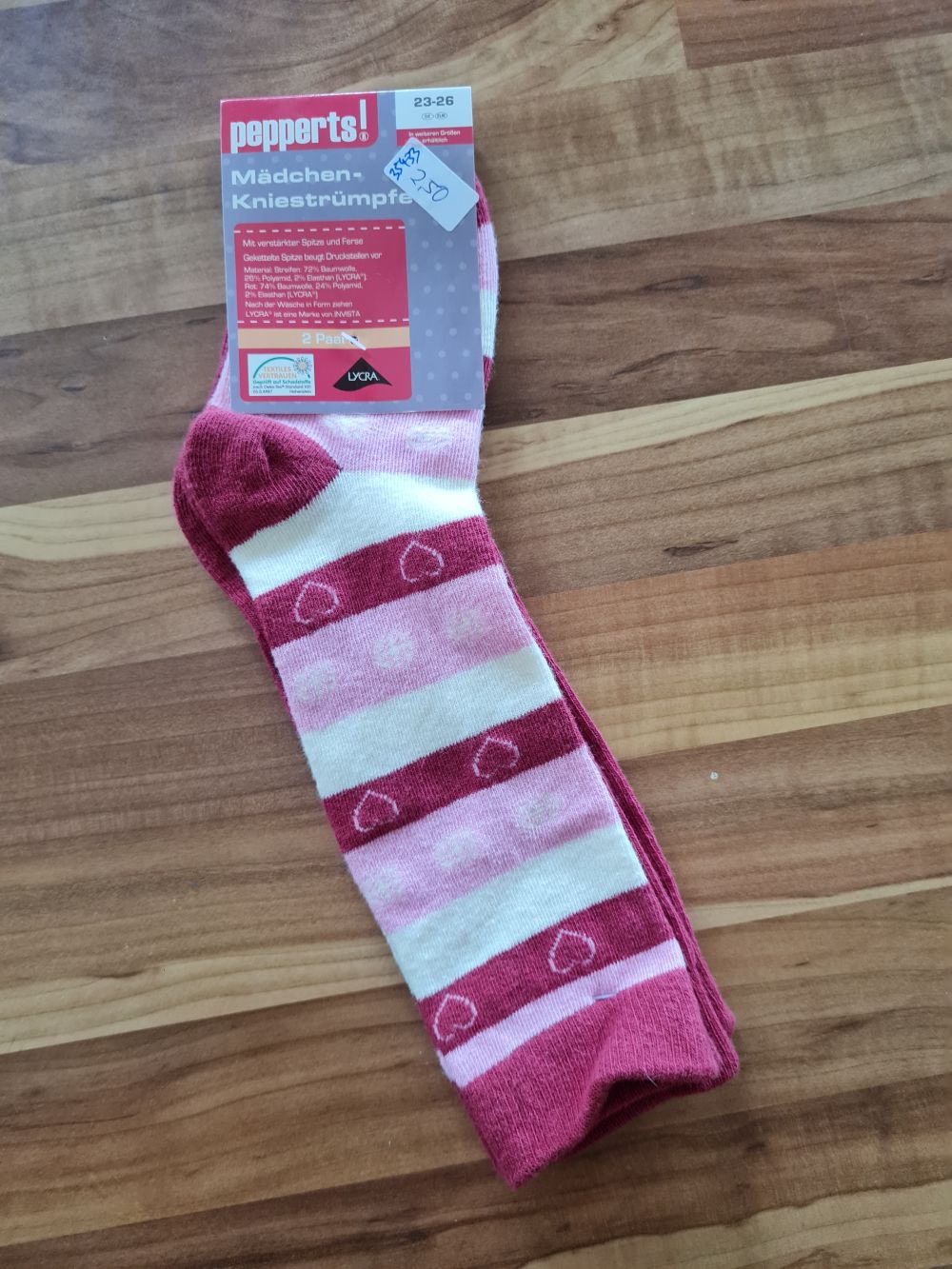 2 Paar Kinder Kniestrümpfe für Mädchen, Gr. 23-26, Neuware