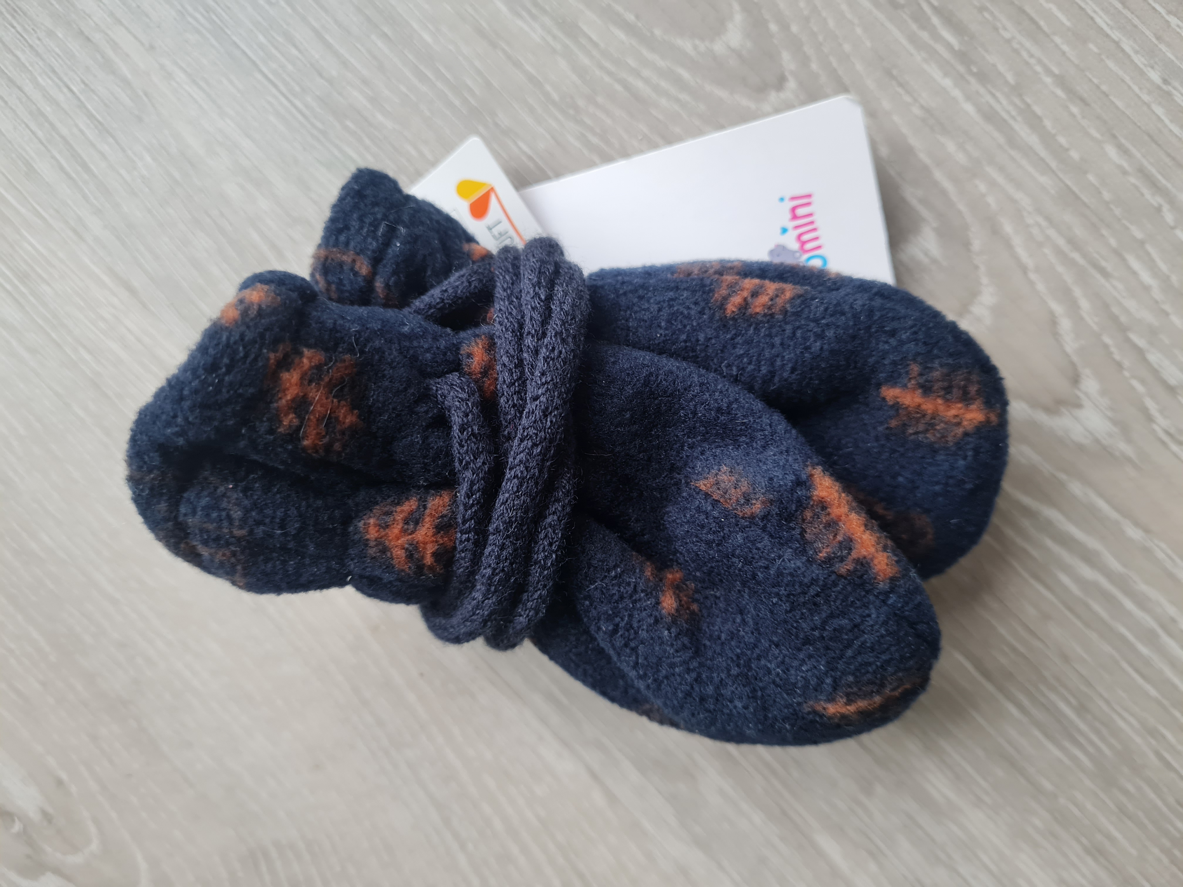 Warme Baby Handschuhe, Gr. 1-2, dunkelblau mit Bärenmuster, Neuware