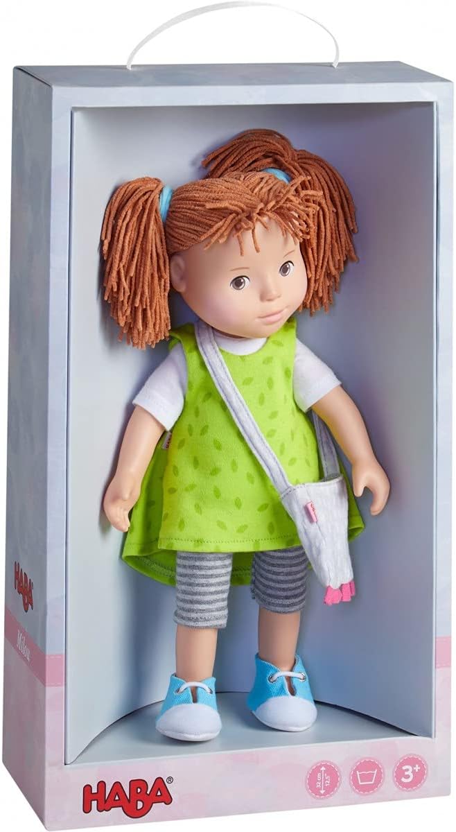 HABA 305585 - Spielpuppe Milou, Puppe mit weichem Körper, Gliedmaßen und Kopf aus Vinyl, 32 cm, Neuware
