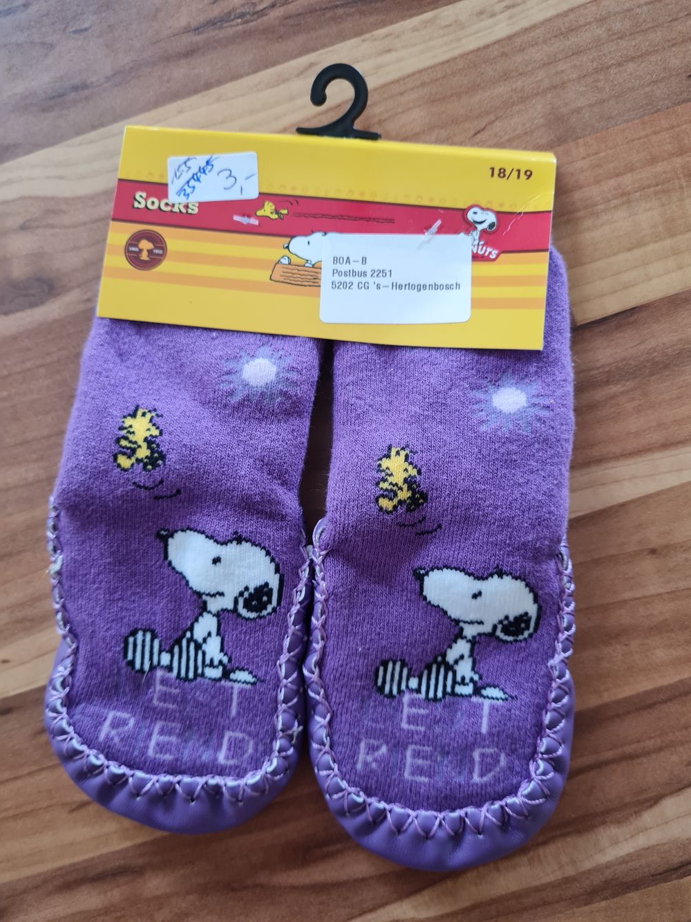 Hüttenschuhe "Peanuts", lila, Gr. 18/19, Neuware