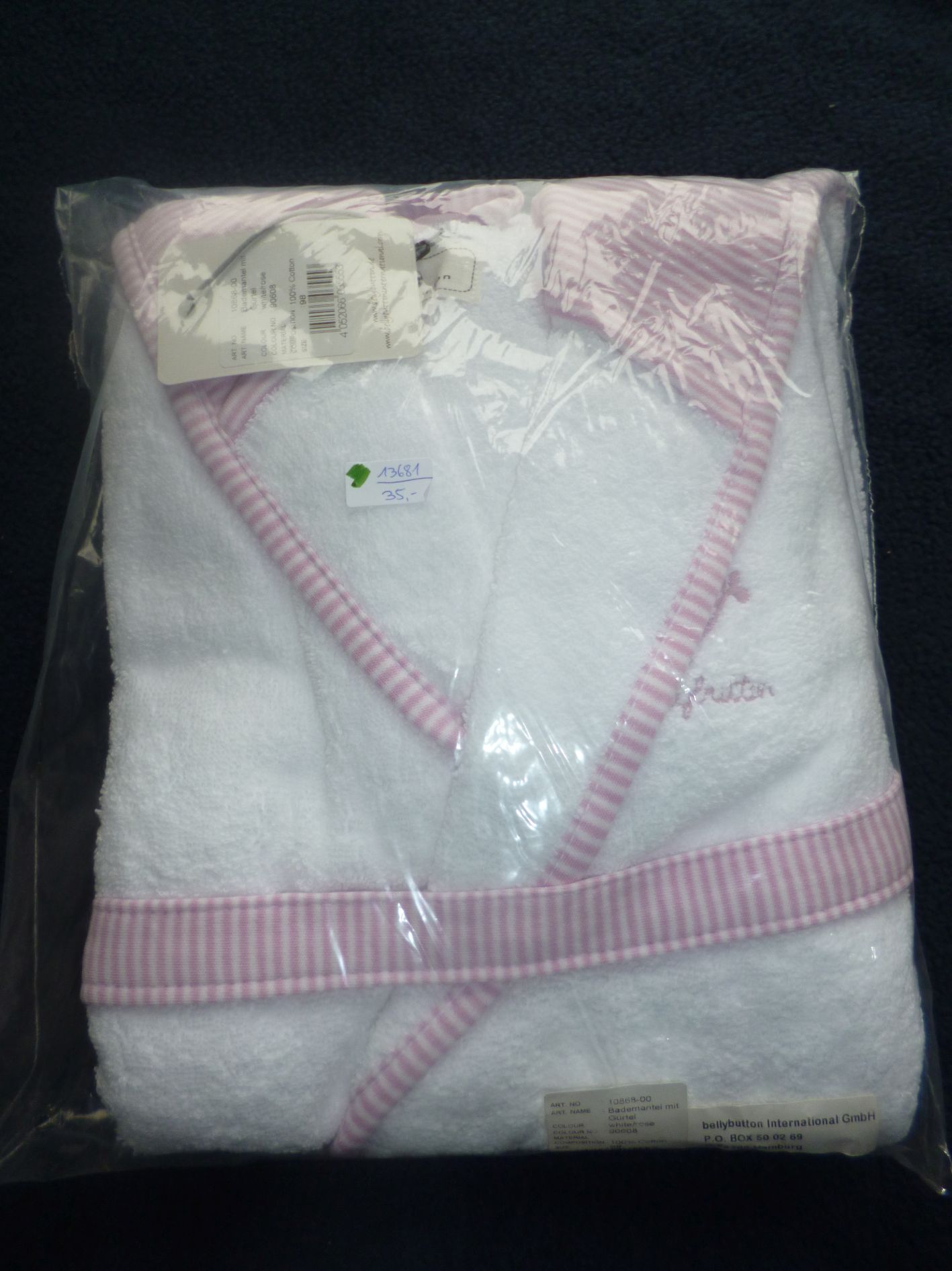 bellybutton Bademantel mit Gürtel in weiß/rosa Gr. 98, Neuware