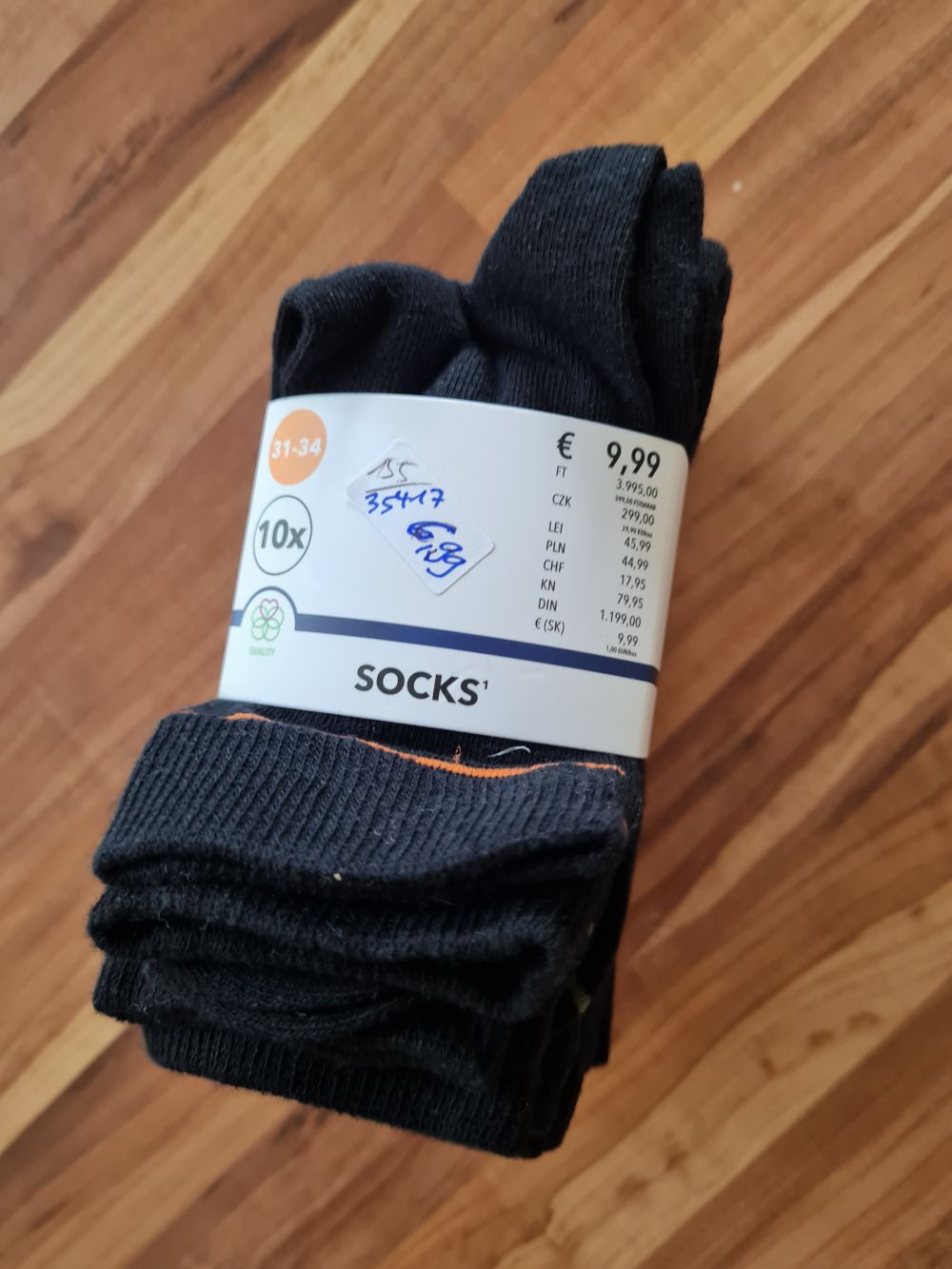 10 Paar Socken, schwarz mit farbigem Streifen, Gr. 31-34, Neuware