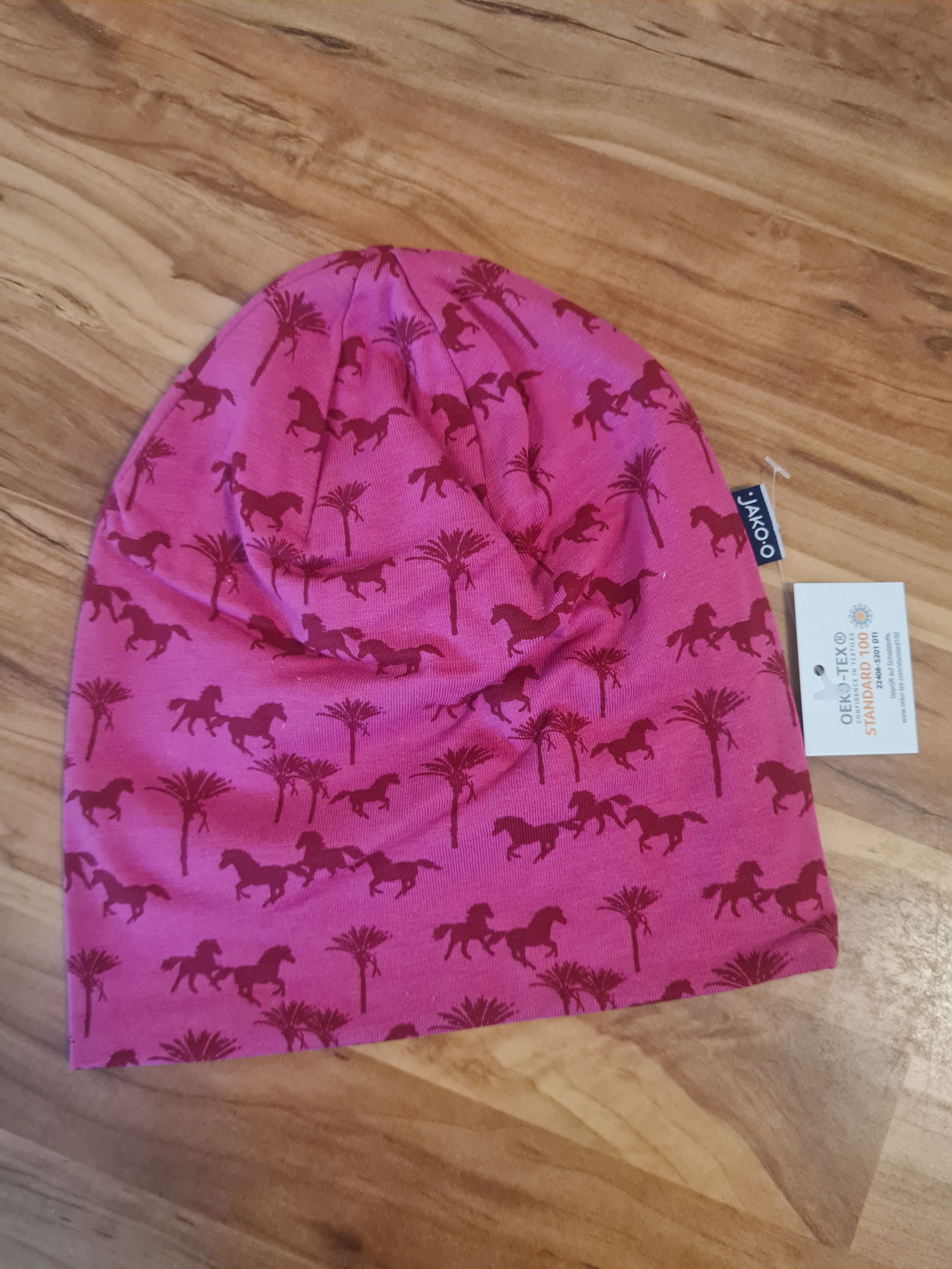 Jako-o Beanie, Alloverprint Motiv: Pferde, hibiskus, Gr. 46/48, Neuware