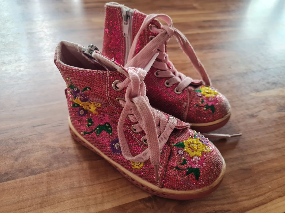 Stiefel "Blumen", pink-glitzer, Gr. 25, Secondhand