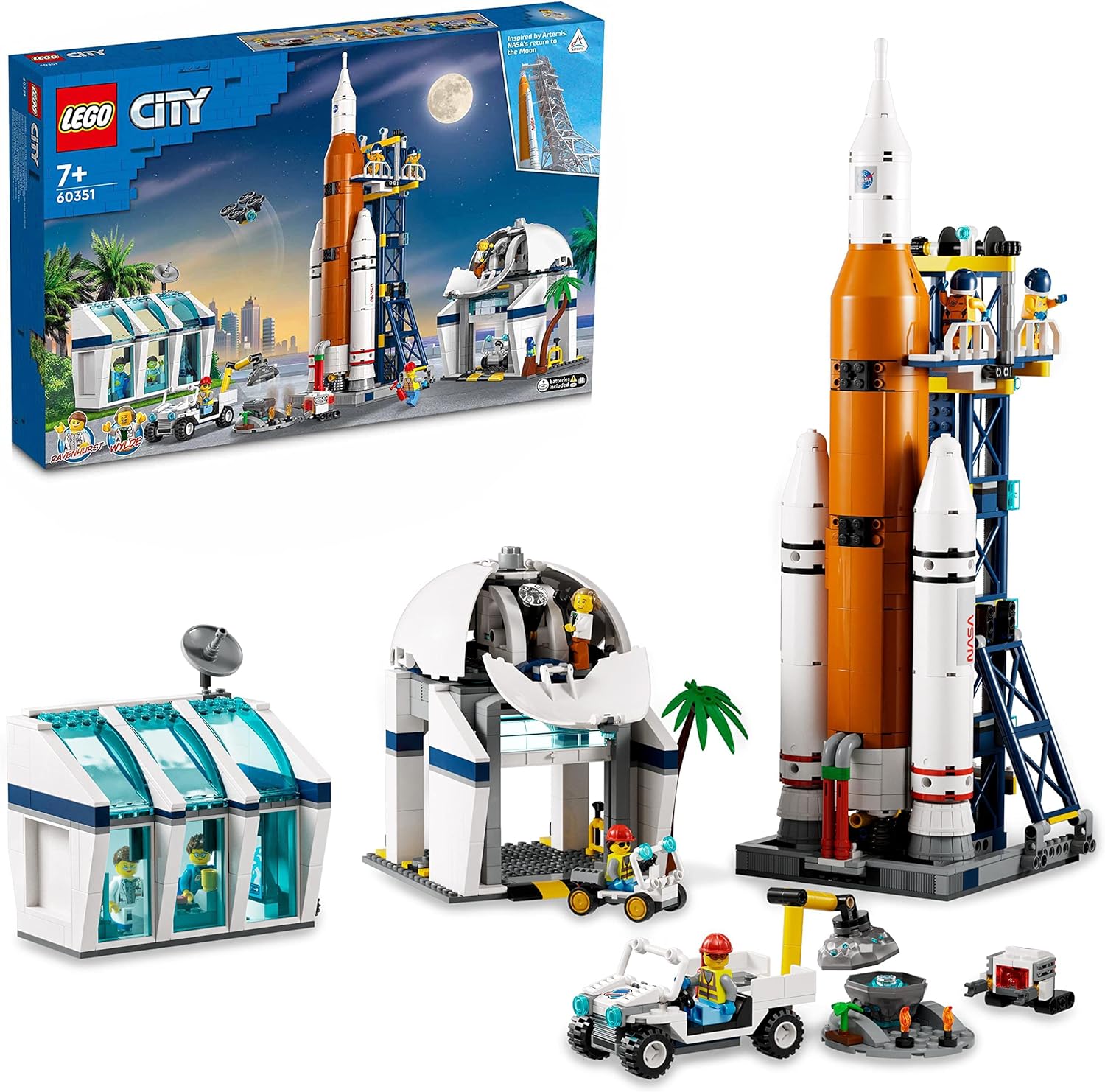 LEGO City 60351 Raumfahrtzentrum, NASA Serie mit 7 Astronauten-Minifiguren und Rakete (EOL), Neuware