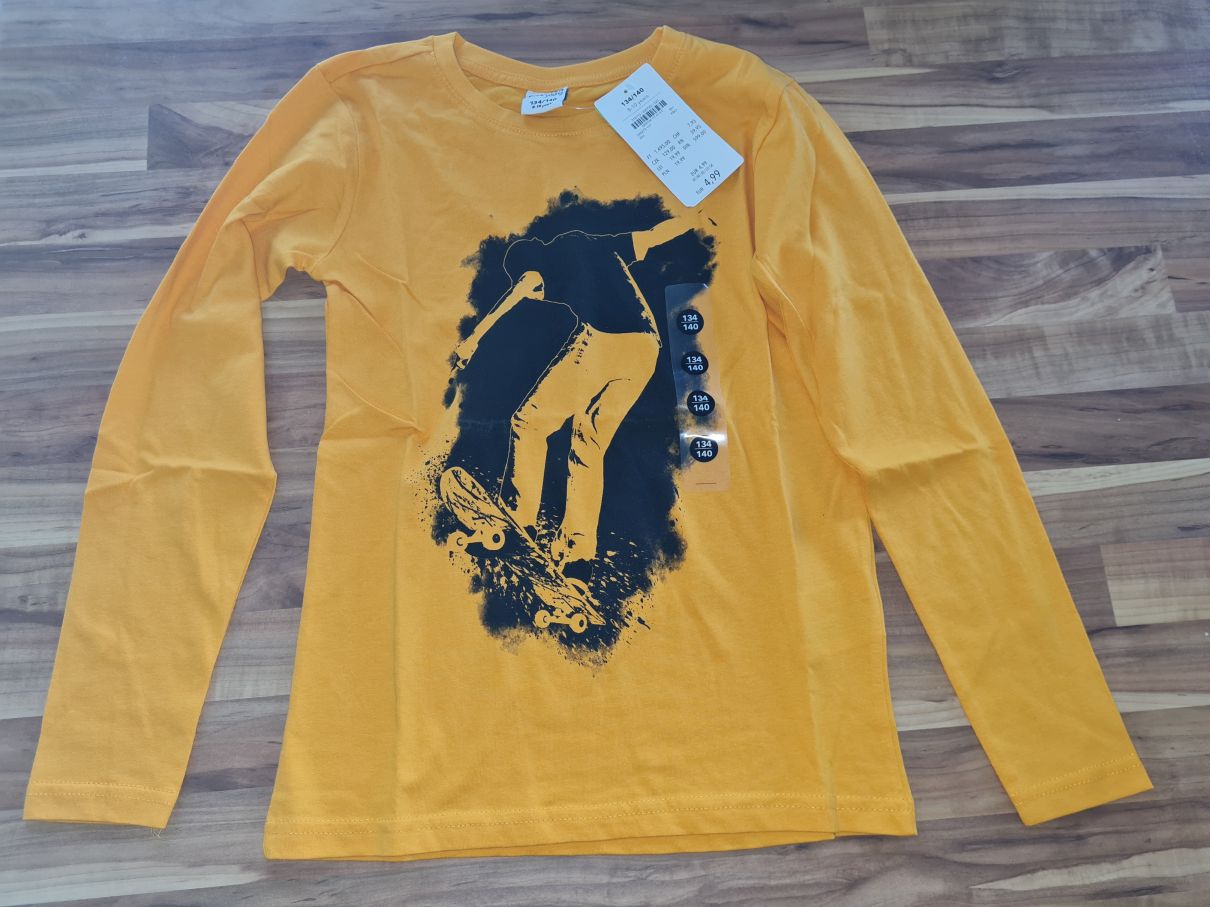 Langarmshirt "Skater", orange, Gr. 134/140, Neuware mit Etikett