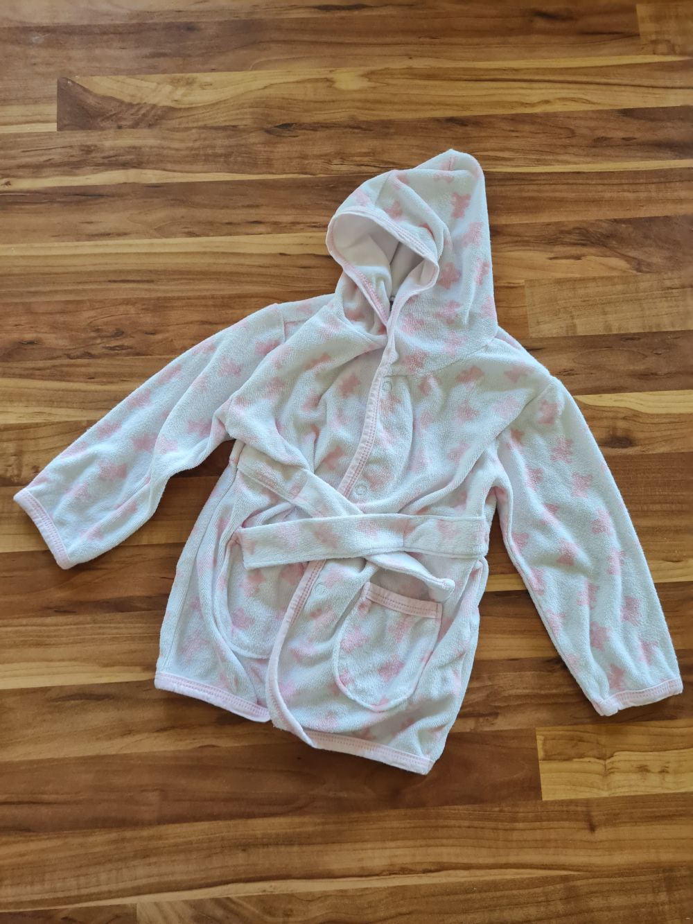 Bademantel, weiß mit rosa Bären, Gr. 74, Secondhand