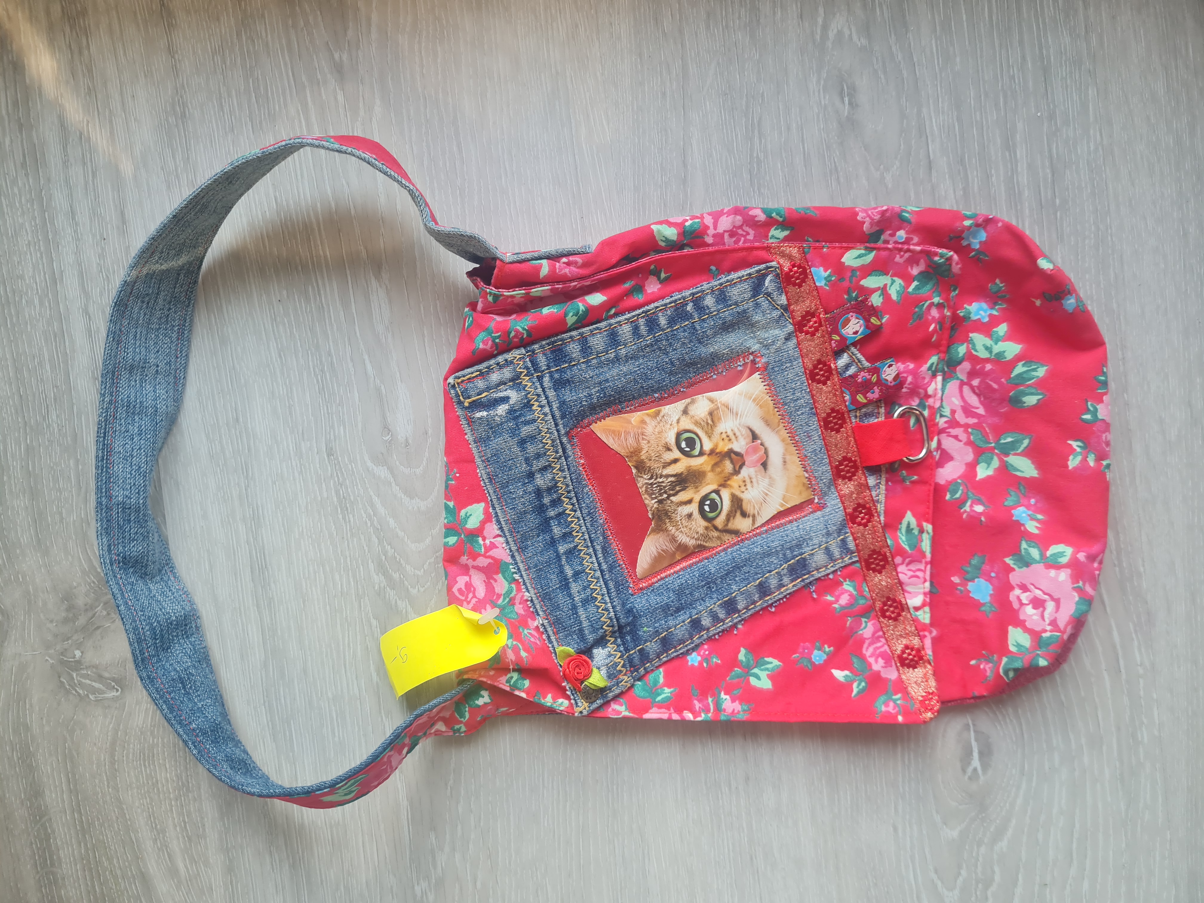 Selbstgenähte Tasche mit Katzenmotiv, Unikat, Neuware