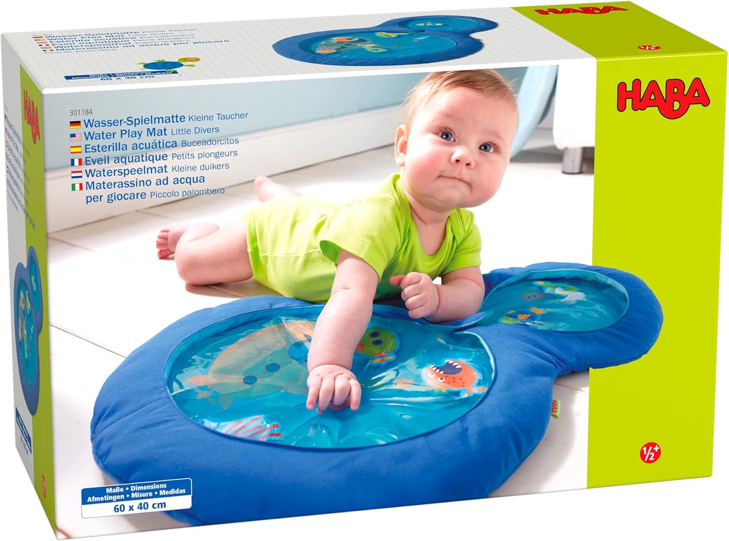 Haba 301184 - Wasser-Spielmatte kleine Taucher, wasserbefülltes Baby-Spielzeug mit beweglichen Schwimmelementen und zwei Guckfenstern, Neuware