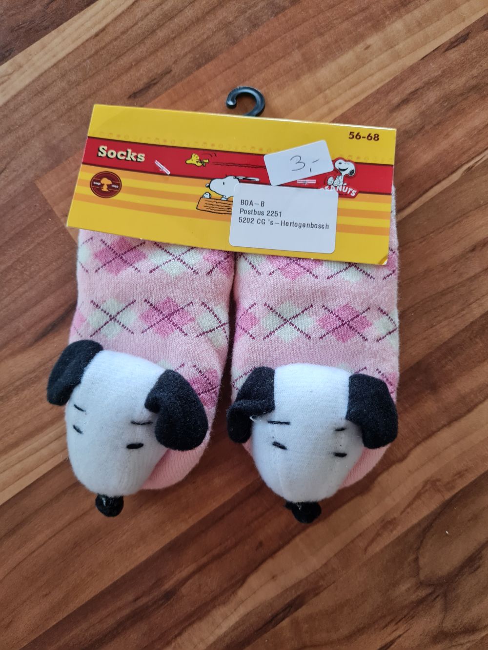 Rasselsocken "Snoopy", rosa, Gr. 56-68, Neuware mit Etikett