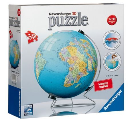 Puzzleball 3D Globus, inkl. Drehfuß, 540 Teile, Neuware