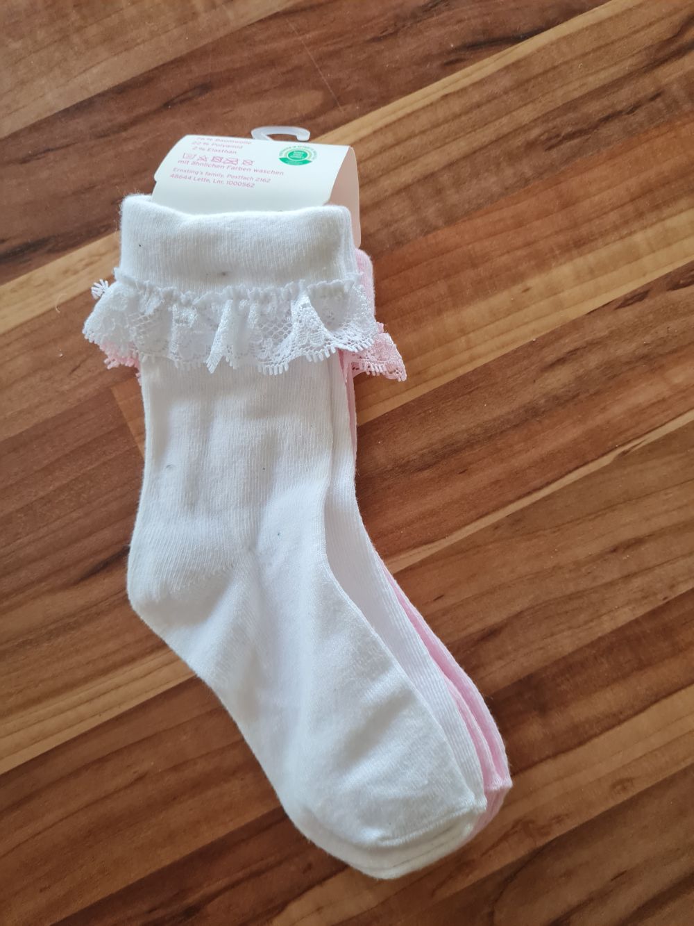 2 Paar Söckchen für Mädchen, weiß - rosa, Gr. 98/104, Neuware mit Etikett