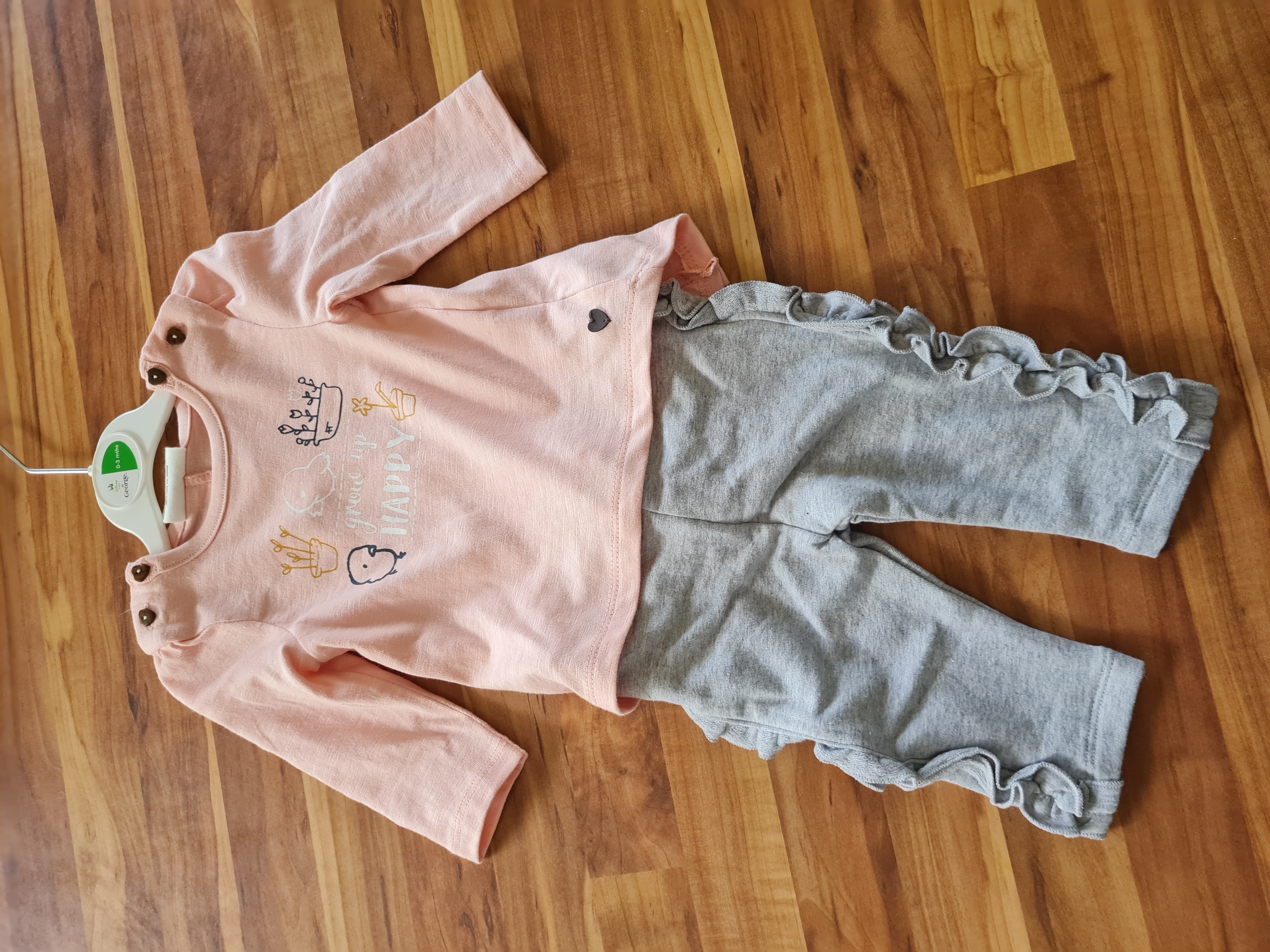 Pure Collection 2tlg Set Langarmshirt mit Hose für Mädchen "Grow Up Happy", Gr. 62, Neuware mit Etikett