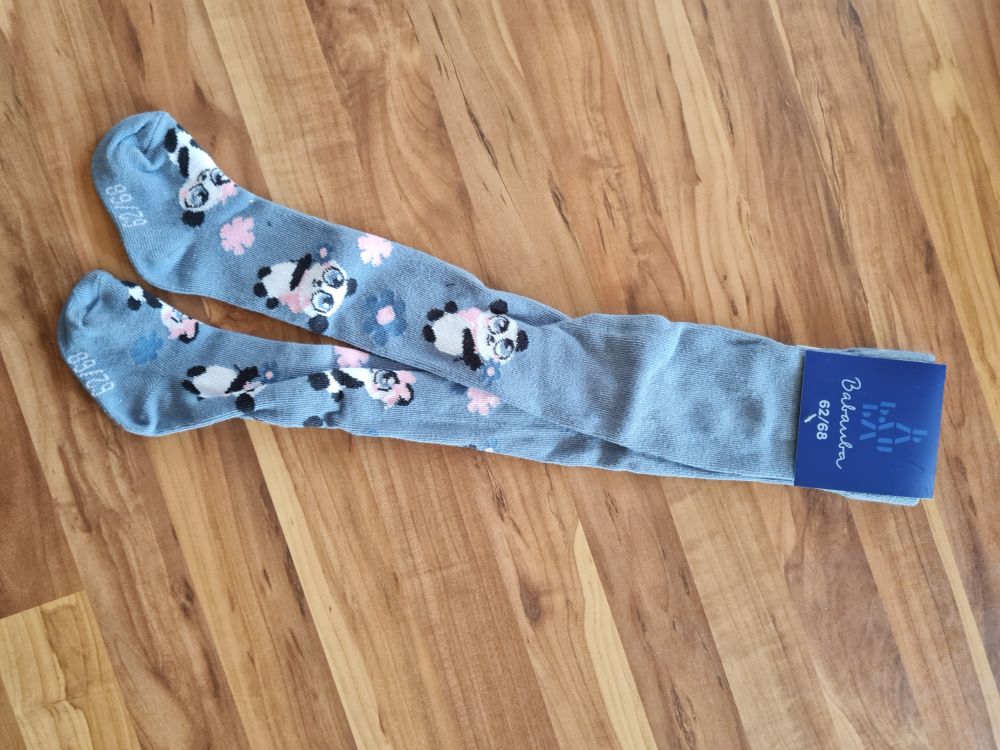 Babauba Strumpfhose "Girly Panda Grey", Gr. 62/68, Neuware mit Etikett