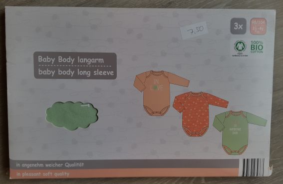 3 Langarm-Bodies Gr. 98/104, Neuware