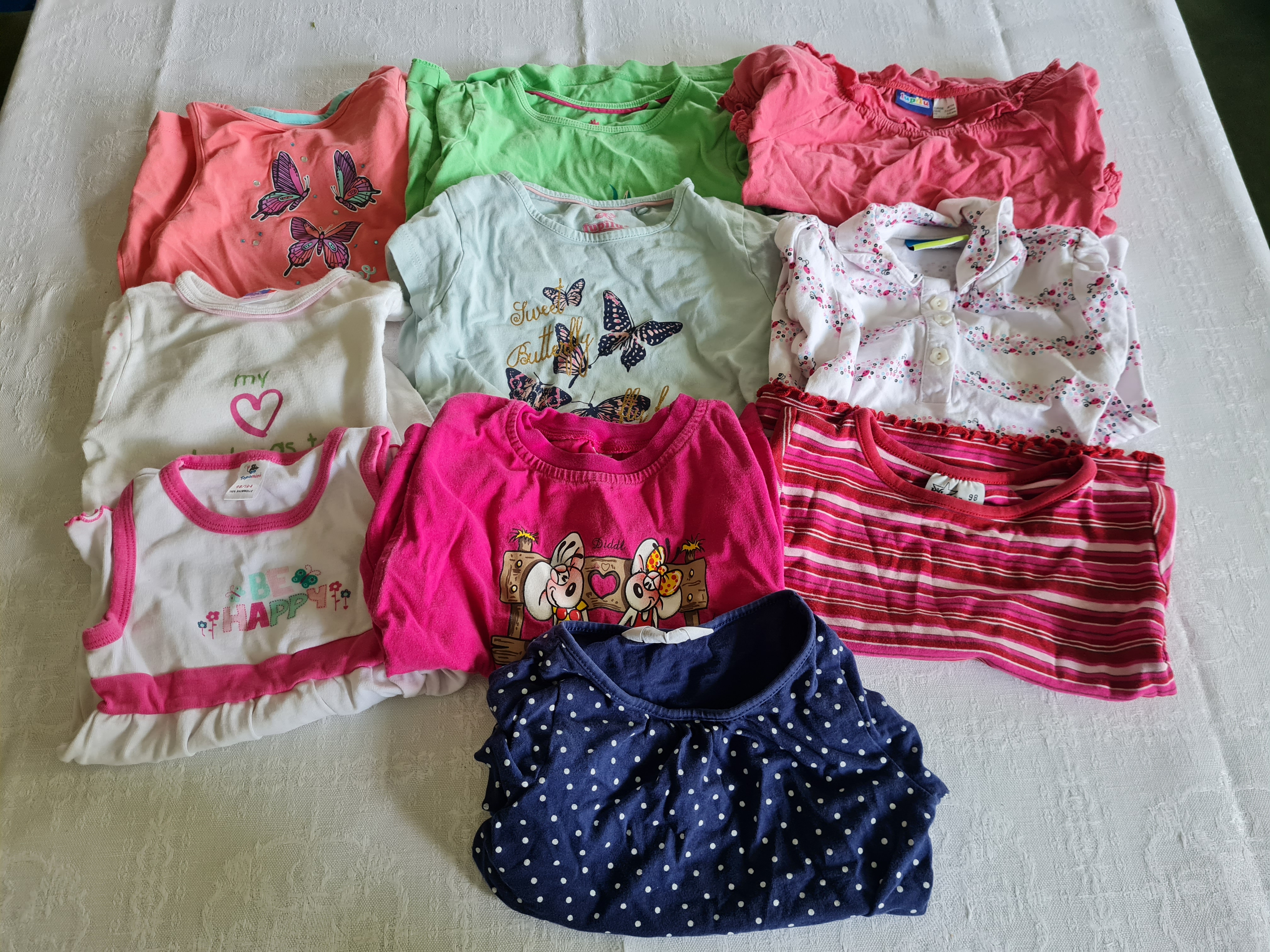 10 T-Shirts für Mädchen, Gr. 98 und Gr. 98/104, Secondhand