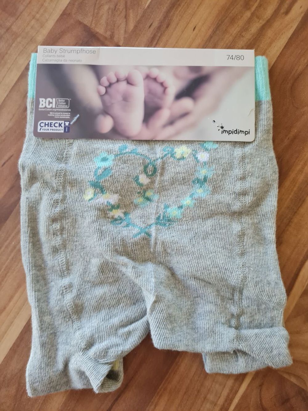Babystrumpfhose mit Po-Motiv "Blumenherz", Gr. 74/80, Neuware mit Etikett
