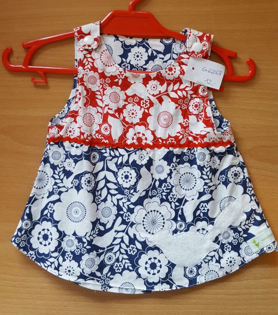 Selbstgenähtes Kleid "Blumen und Vögel", Gr. 62/68, Neuware