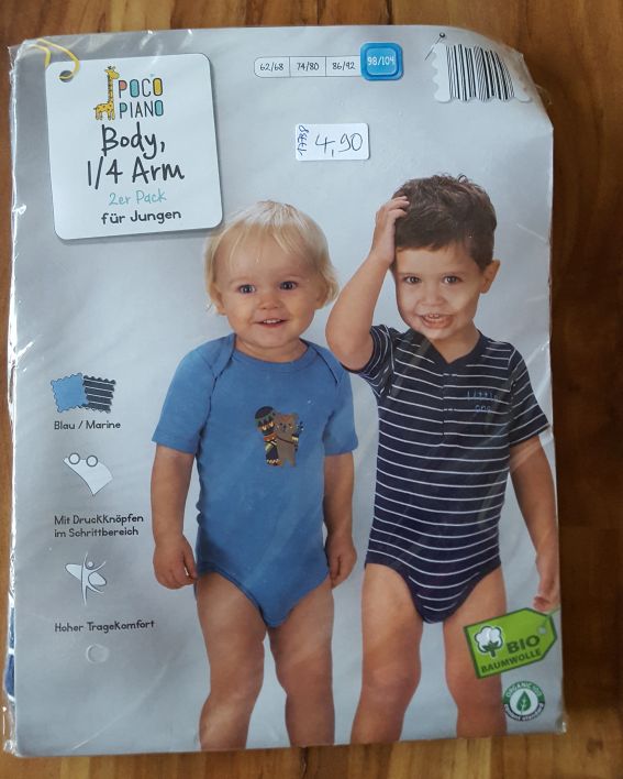 2 Kurzarm-Bodies für Jungen, Gr. 98/104, Neuware