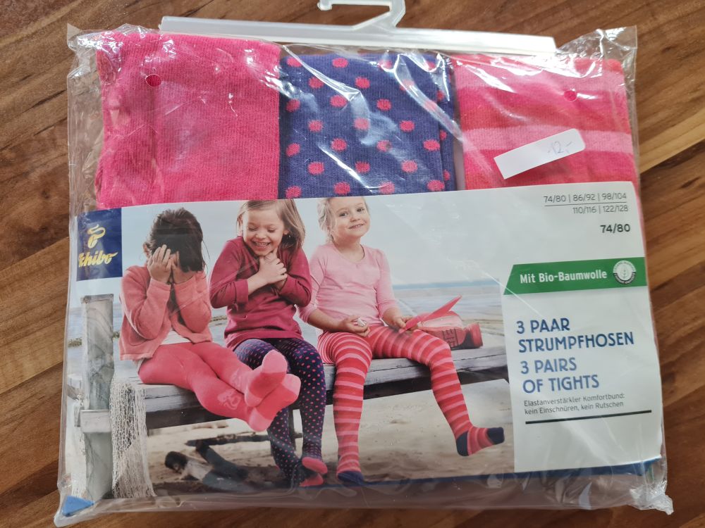 3 Paar Strumpfhosen für Mädchen, Gr. 74/80, Neuware mit Etikett