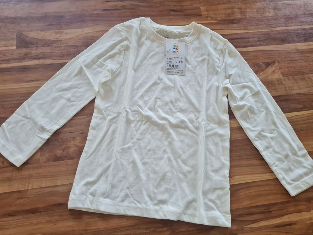 Langarmshirt, cremeweiß, Gr. 122, Neuware mit Etikett