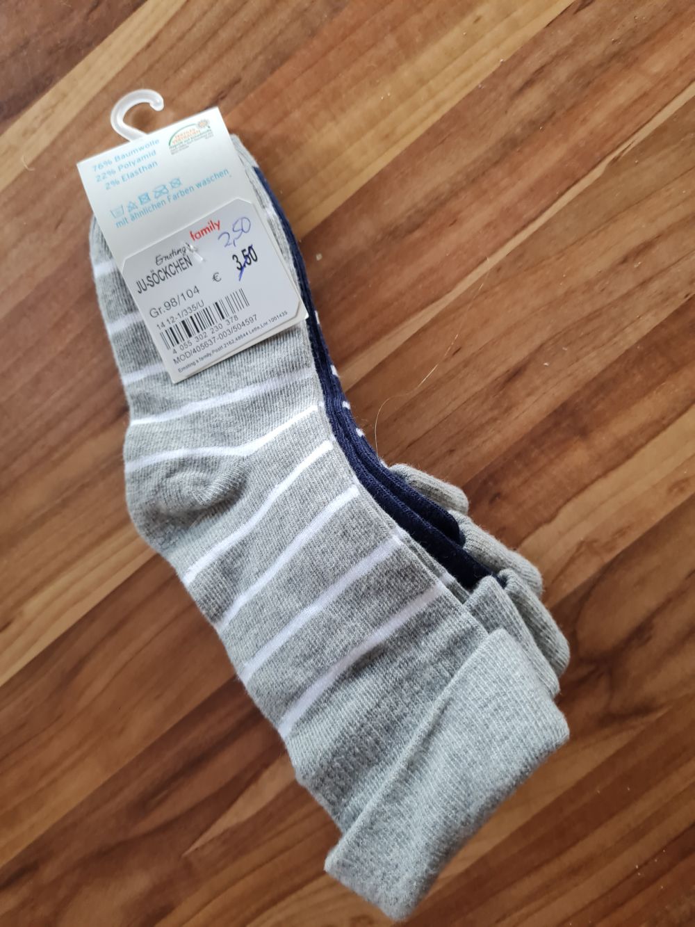 3 Paar Söckchen für Jungen, grau - marine, Gr. 98/104, Neuware mit Etikett
