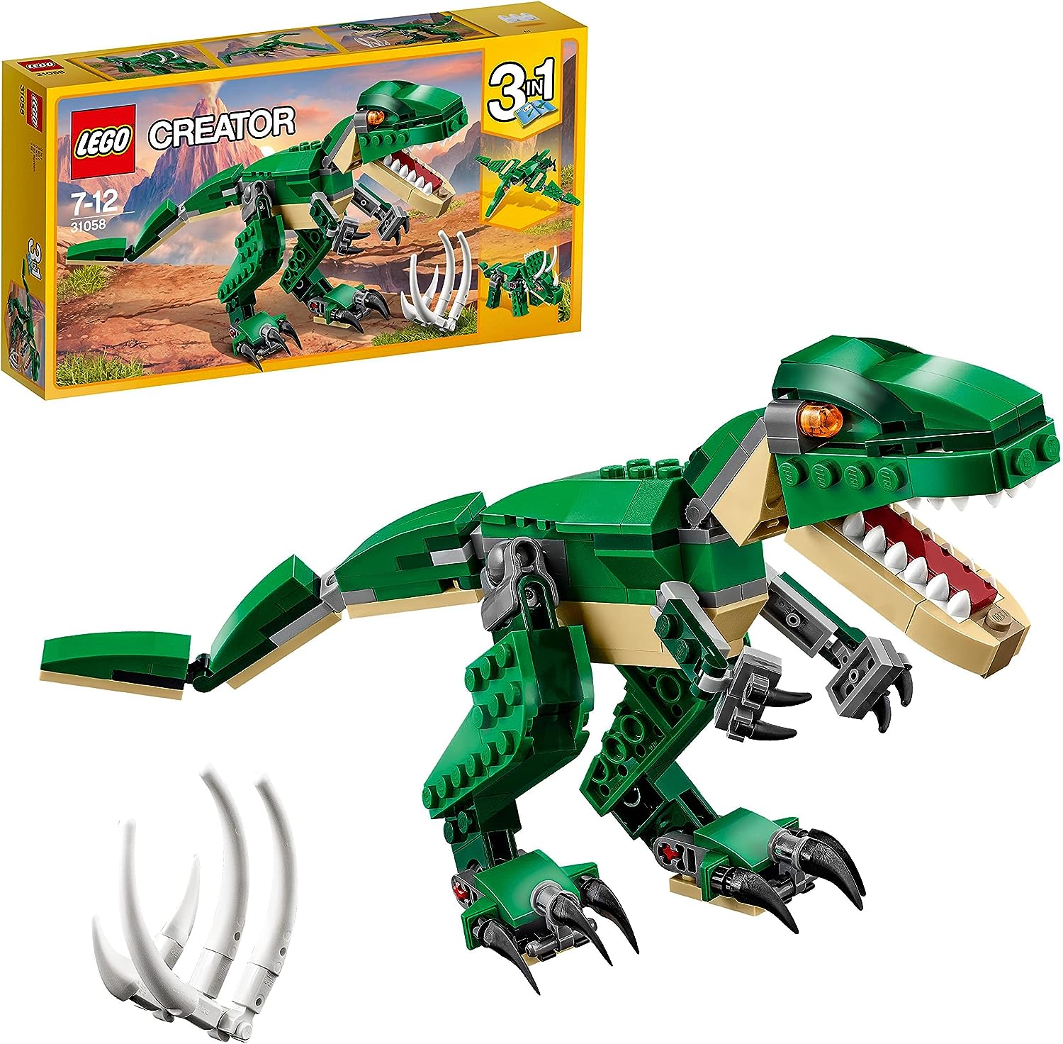 LEGO Creator 31058 Dinosaurier, 3in1 Spielzeug-Modell zum Bauen von T-Rex, Triceratops und Pterodactylus-Figuren, Neuware (EOL)