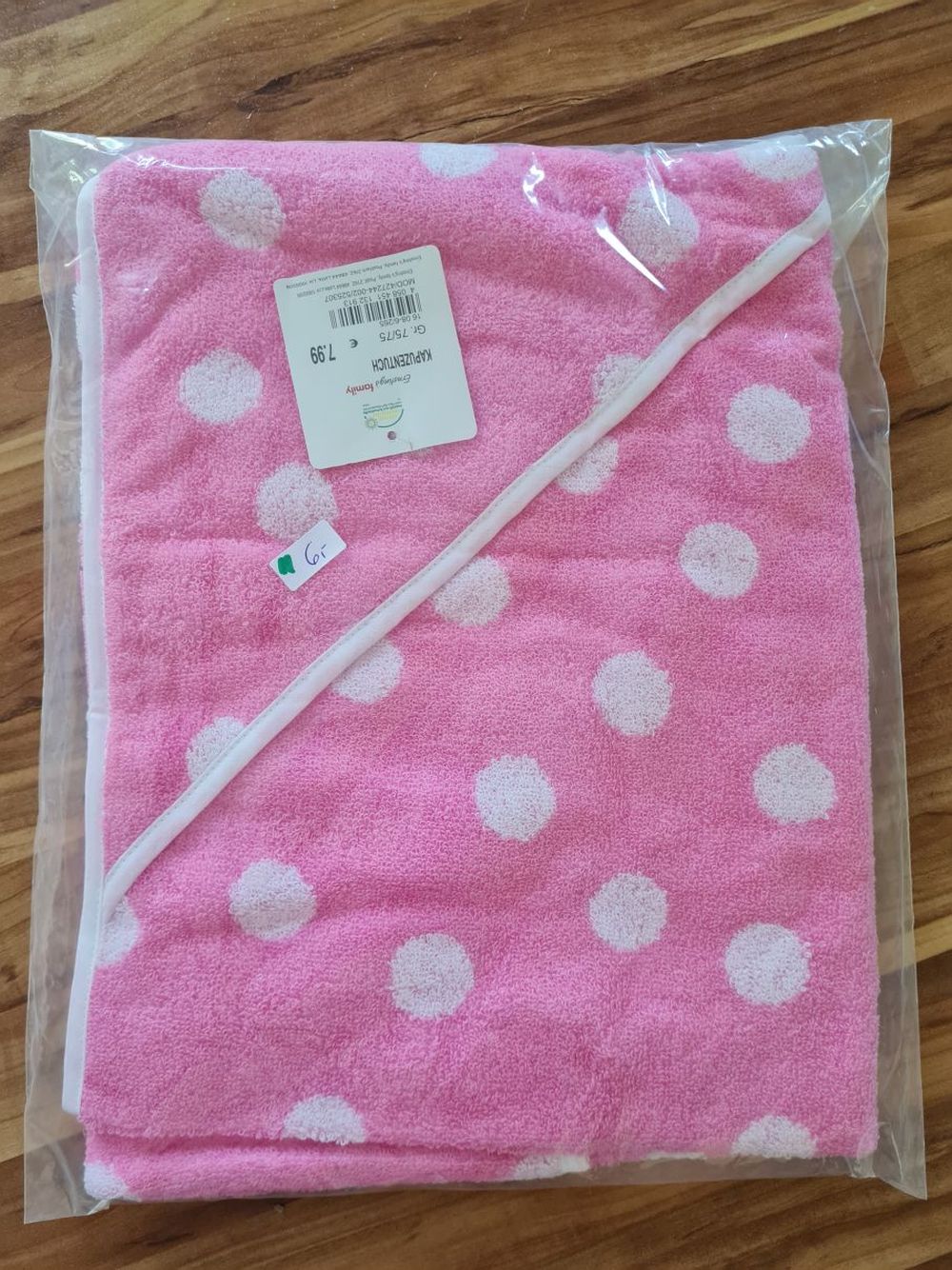 Bade-Handtuch / Kapuzentuch "Pink mit Punkten", 75x75cm, Neuware