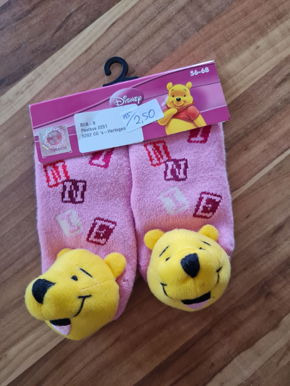 Rasselsocken "Winnie Pooh", rosa, Gr. 56-68, Neuware mit Etikett