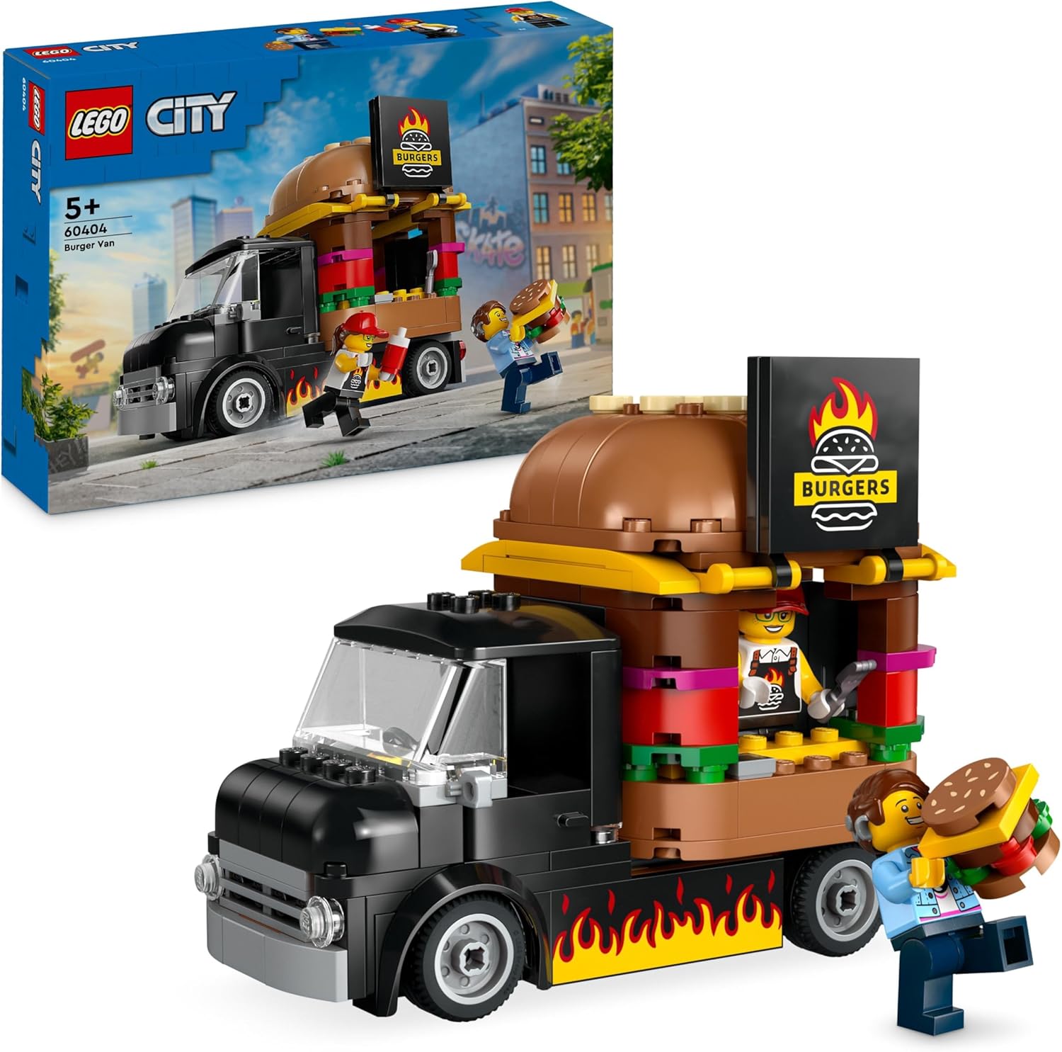LEGO City 60404 Burger-Truck, Bauset mit Spielzeug-Auto für 5-jährige Kinder, Imbisswagen Minifigur und Zubehör, Neuware