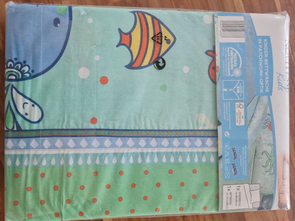 Kinder-Bettwäsche in Patchwork-Optik "Meerestiere", Neuware