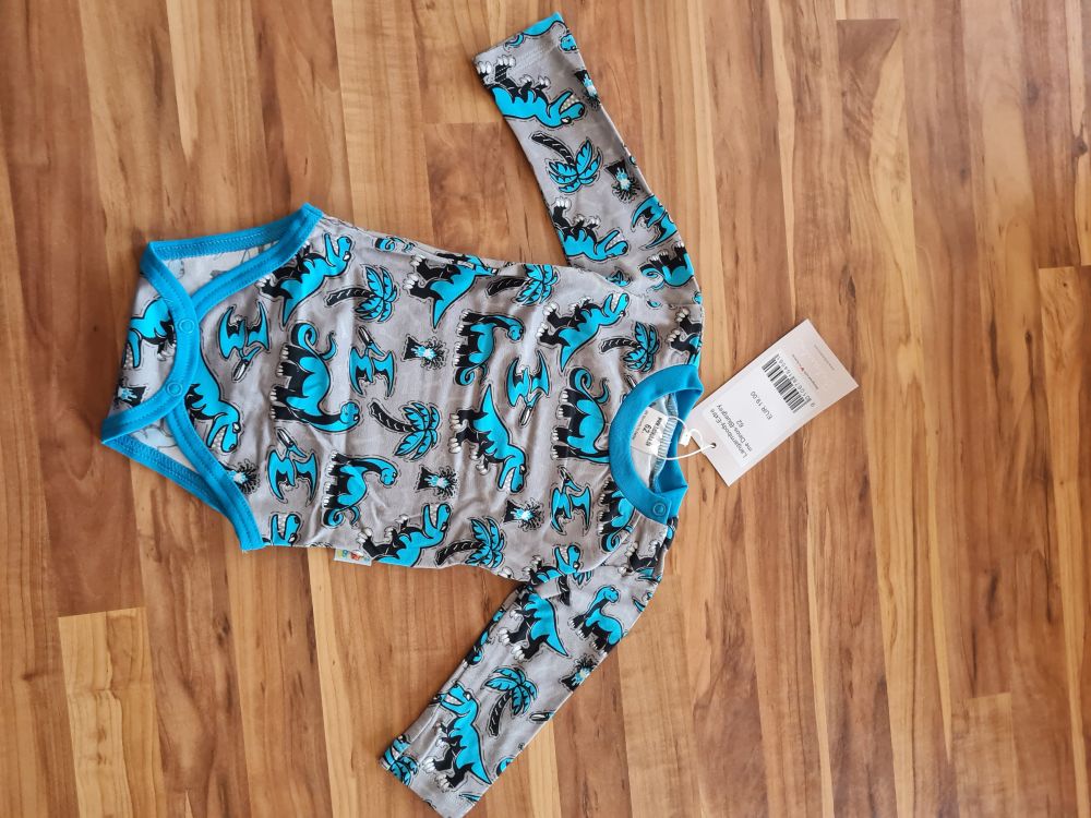 Babauba Langarmbody "Extreme Dinos - Bluegrey", Gr. 62, Neuware mit Etikett