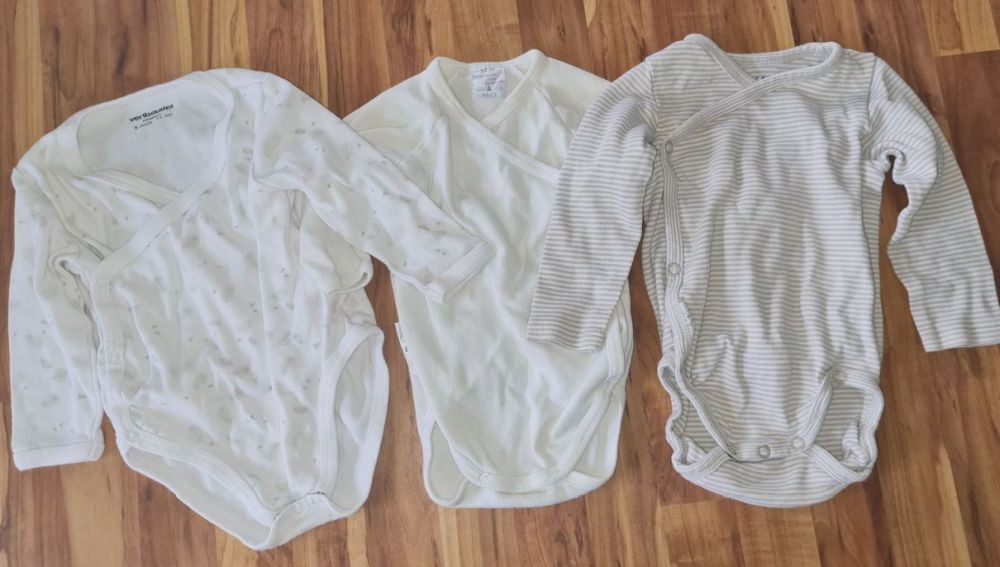 3 Langarm-Wickelbodies, Gr. 62/68, Secondhand