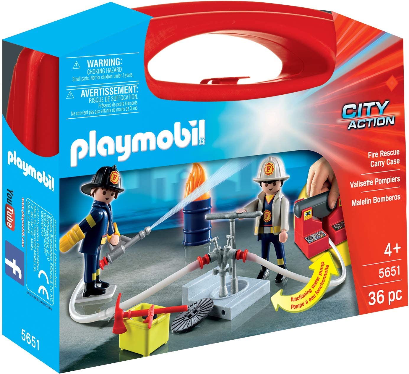 PLAYMOBIL City Action 5651 Mitnehm-Feuerwehrset mit funktionsfähiger Wasserpumpe, Neuware