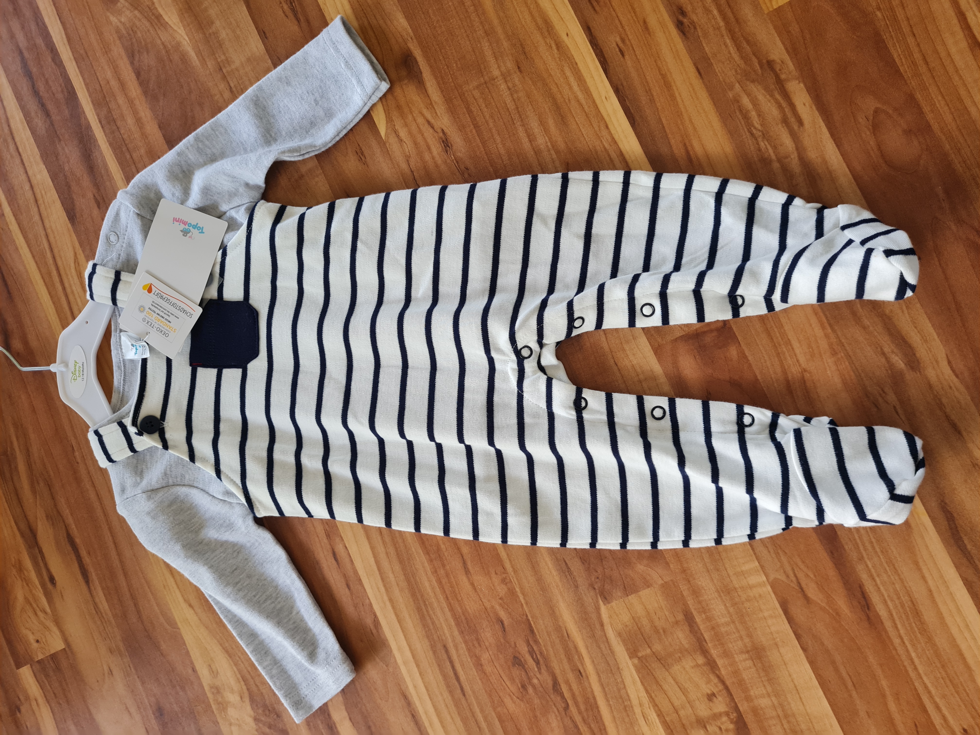 2tlg Set Strampler mit Shirt für Jungen "Marine geringelt", Gr. 62, Neuware mit Etikett