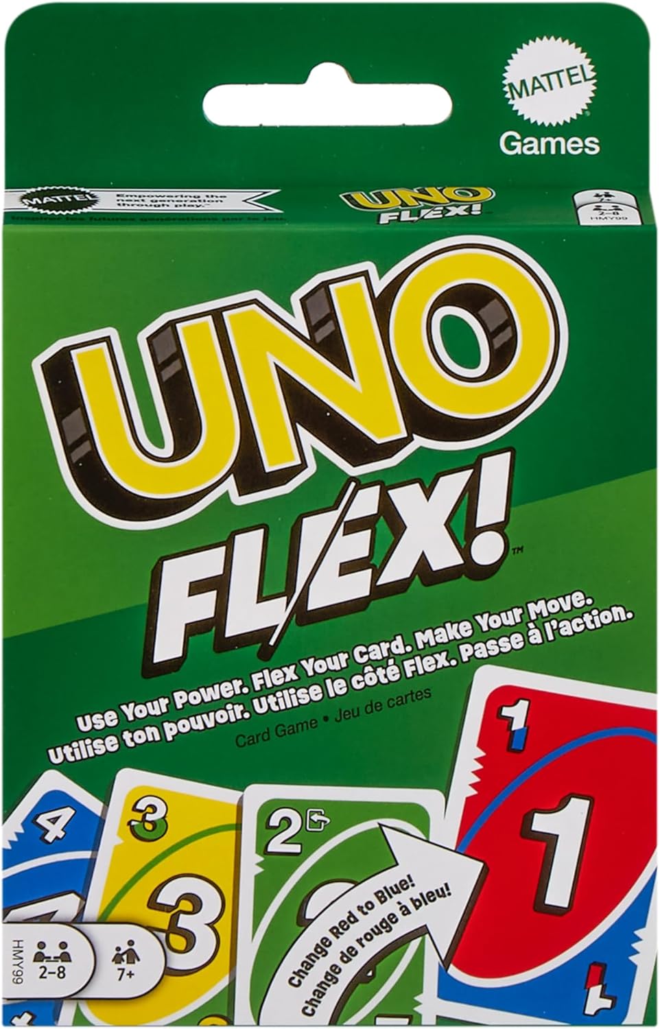 Mattel Games UNO Flex, UNO Kartenspiel für die Familie, mehr Abwechslung durch Powerkarten, Neuware