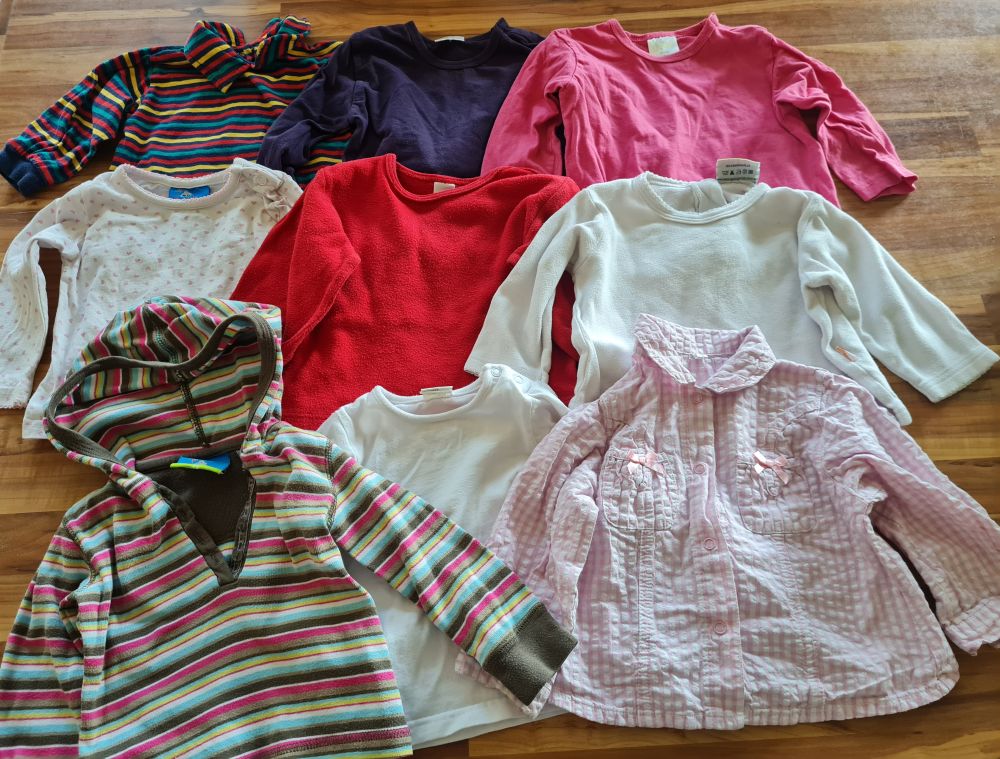 9 Langarmshirts für Mädchen, Gr. 74, Secondhand