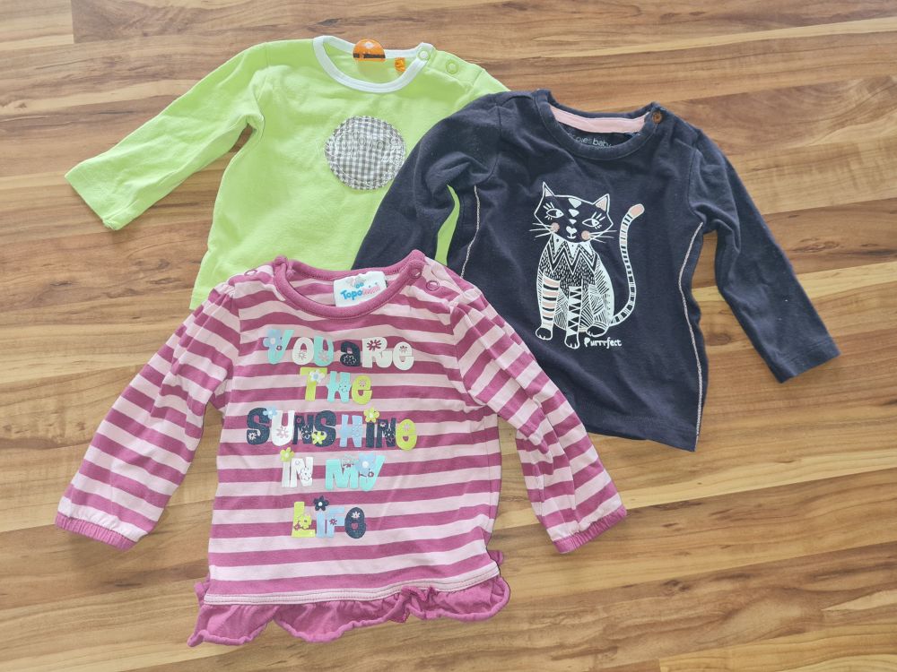 3 Langarm-Shirts für Mädchen, Gr. 56, Secondhand